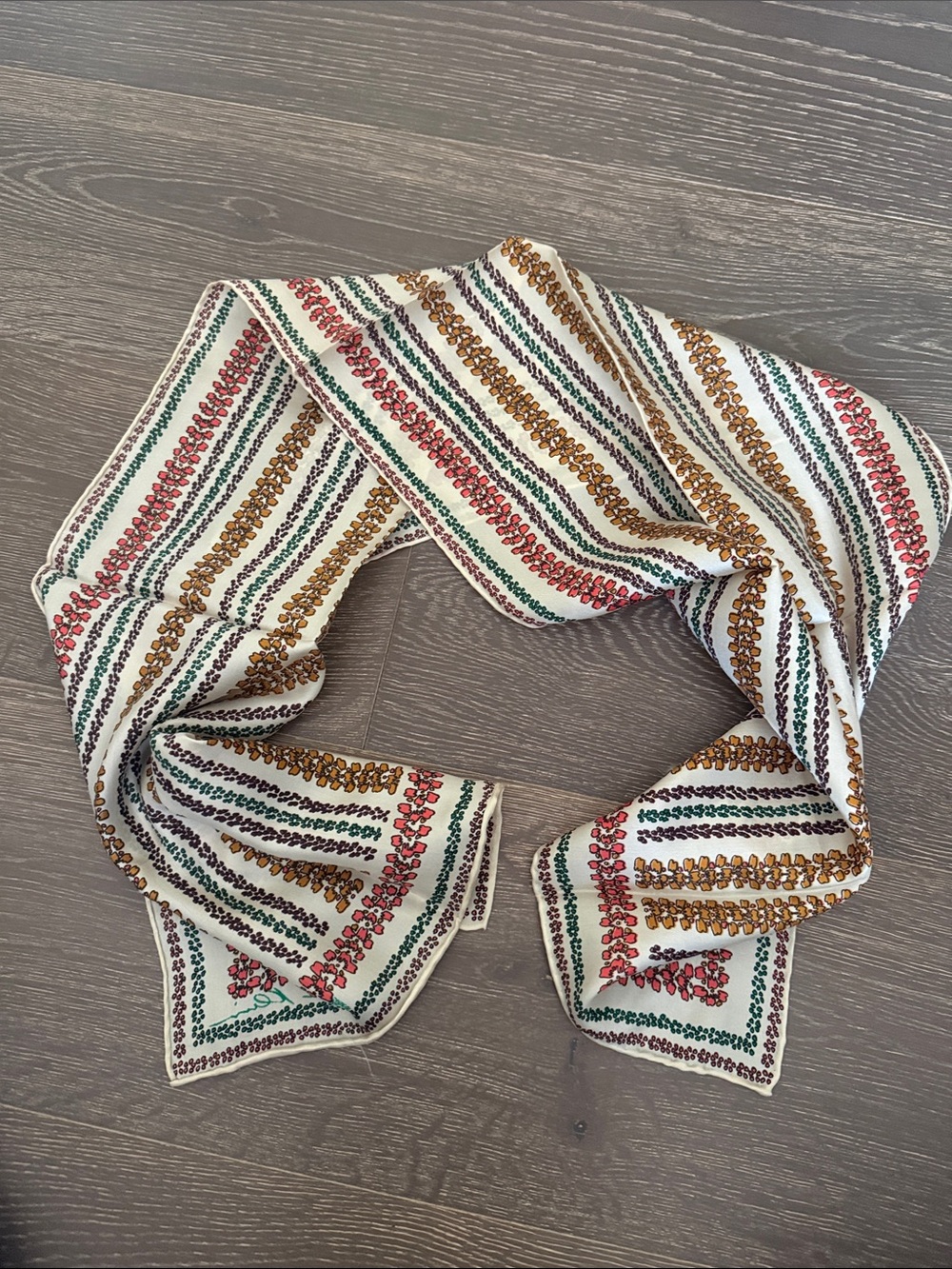 Vintage Anne Klein Cream Multicolor Patterned Women's Scarf 12.5x44”